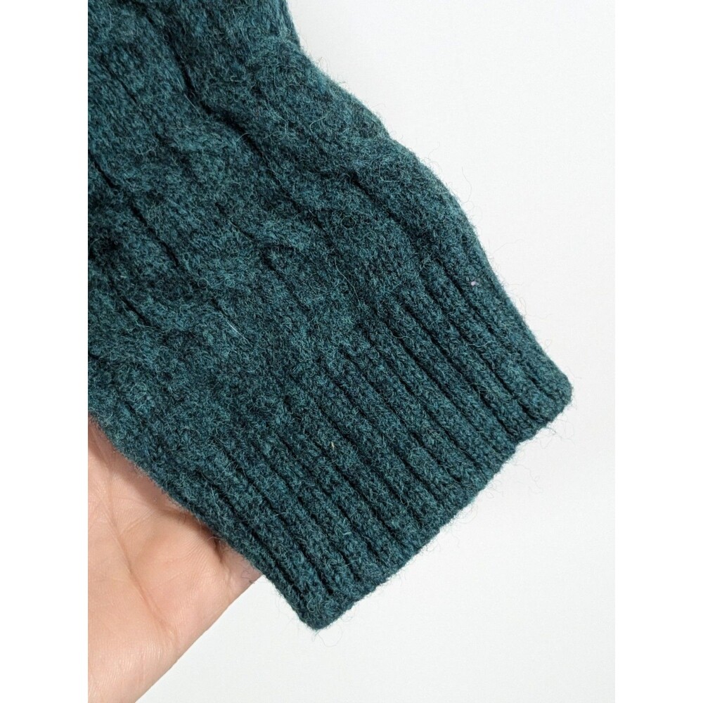 Vintage Green Cardigan Sweater Womens Large 100% Wool Cable Knit Fisherman - Picture 8 of 10